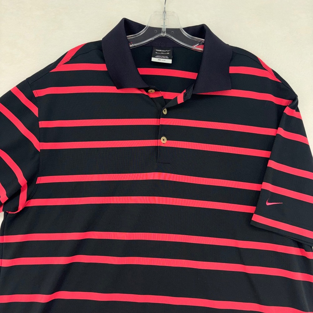 Nike Golf Mens XL Dri-FIT Striped Polo Shirt Black Red Short Sleeve 388500-511